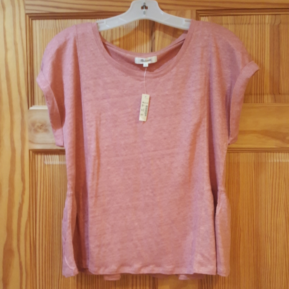 Pink linen ruffle hem t shirt from Madewell